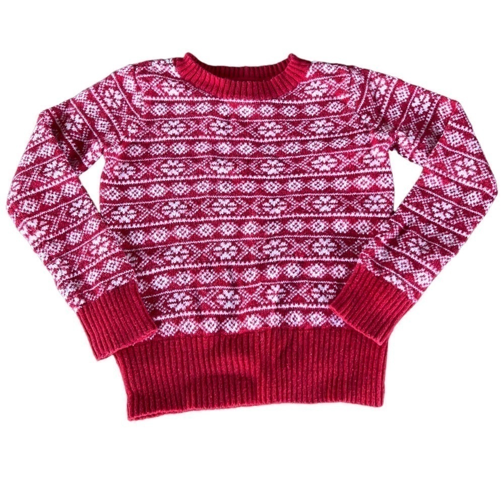 Gap Kids Fair Isle Knit Sweater XS (4-5) Holiday Christmas Red White Long Sleeve